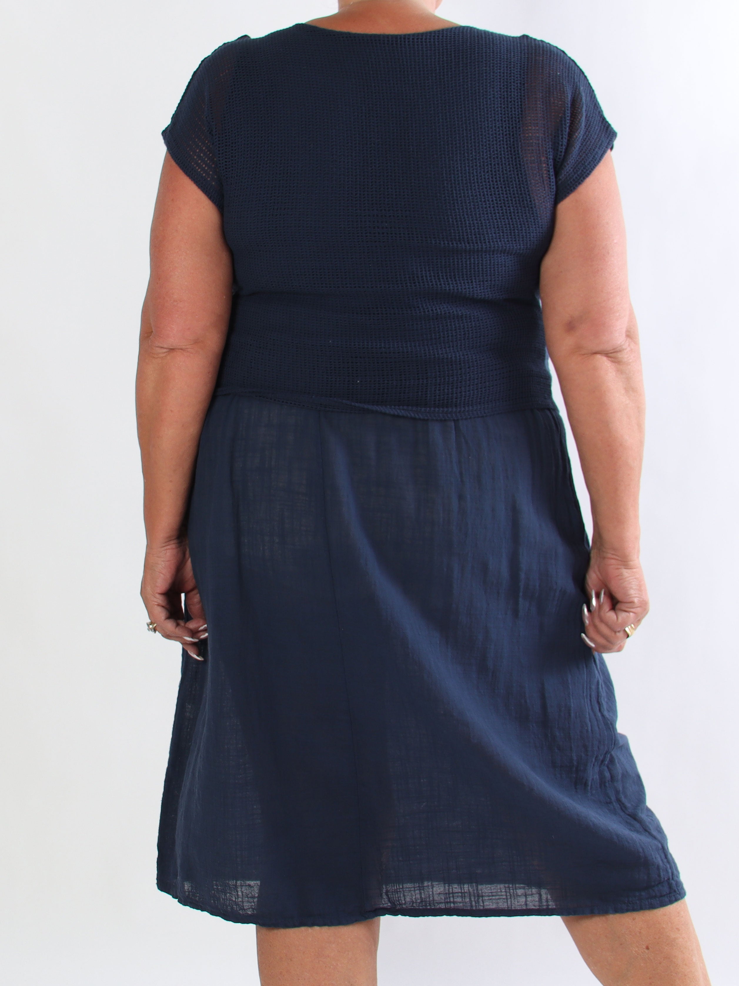 Nicka - Plus size sommerkjole i bomuld med overdel i strikket net